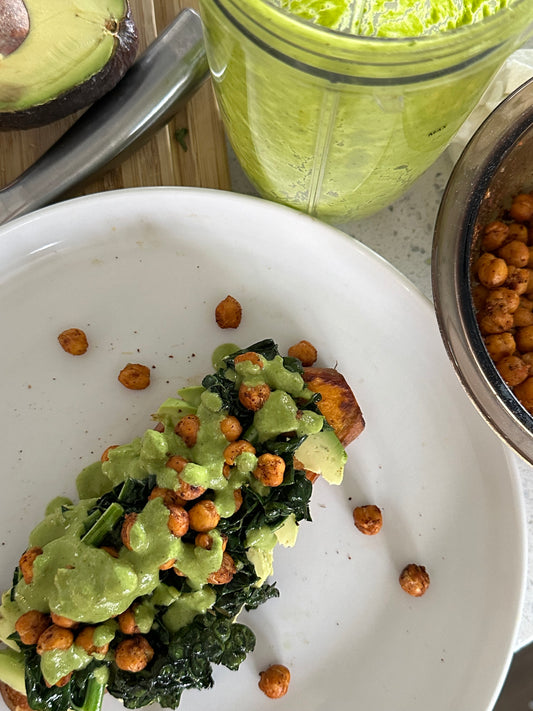 Sweet Potato Avocado Toast w/ Crispy Chickpeas